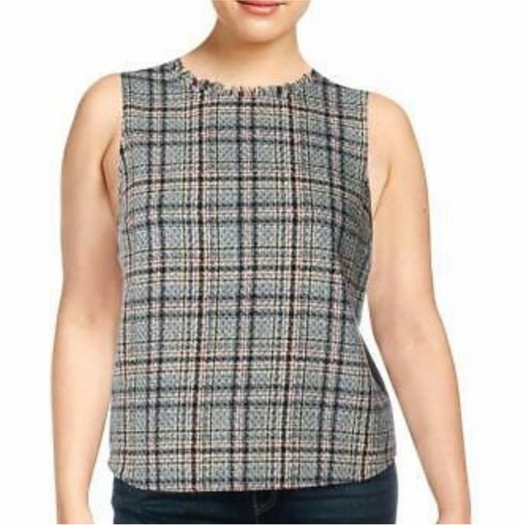 Bar III Fringe Plaid Tweed Sleeveless Top Size 8 Like New - Picture 4 of 6